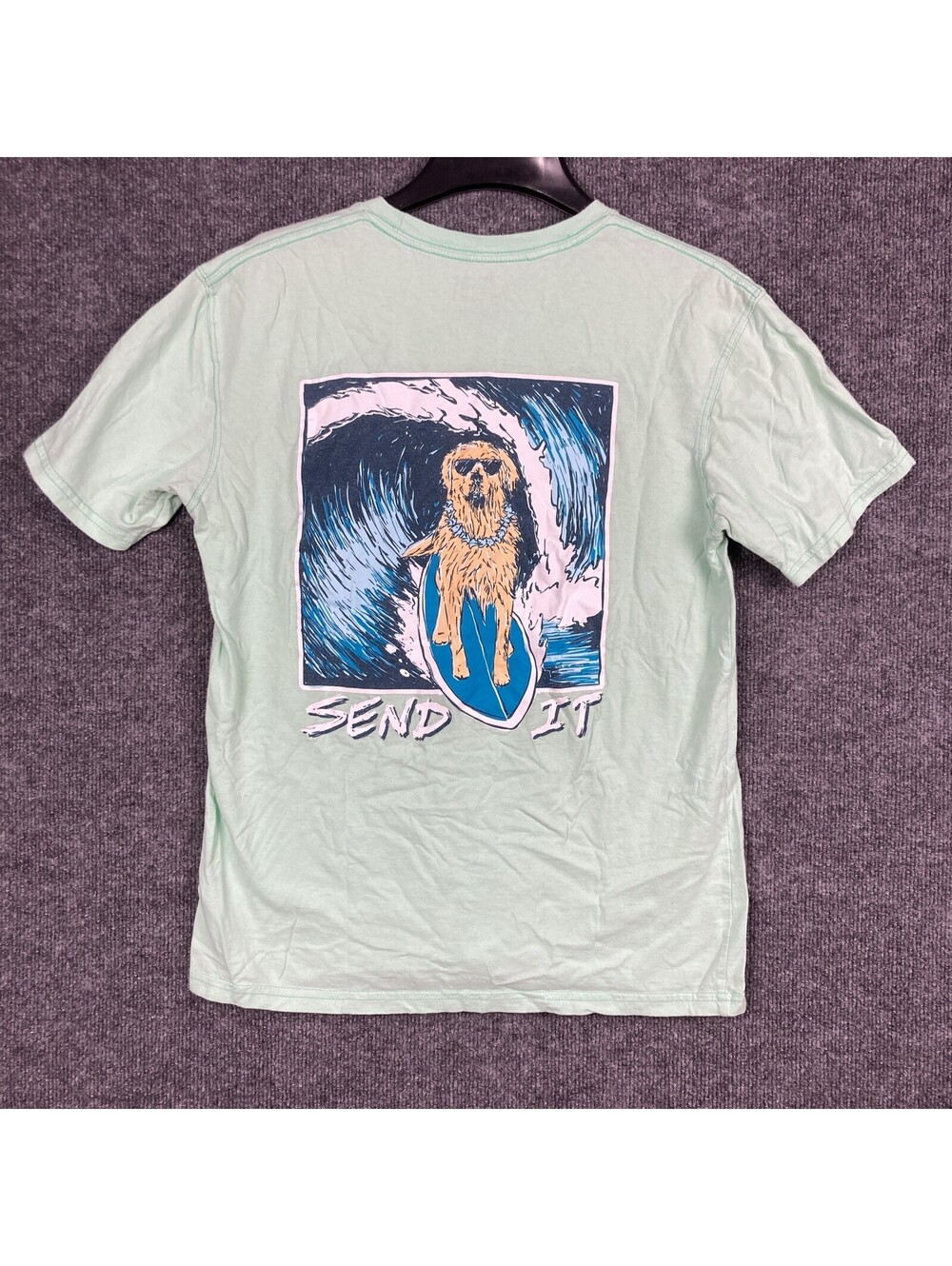 Southern Lure Women Medium Mint Green S/S "Send It" Dog Surfing Cotton Shirt